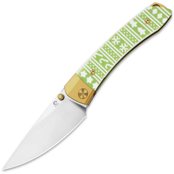 Kizer Cutlery Christmas LTE Mini Momo Linerlock Green & White G10 Folding S45VN Knife 3663MC1
