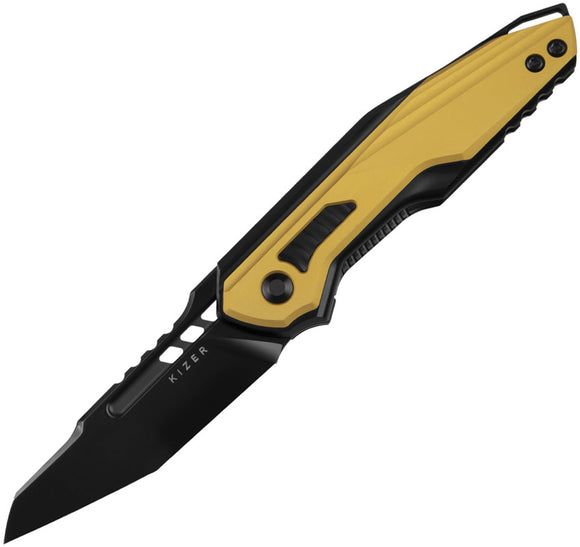 Kizer Cutlery Zero Framelock Black Titanium & Yellow Aluminum Folding S35VN Knife 3664A1