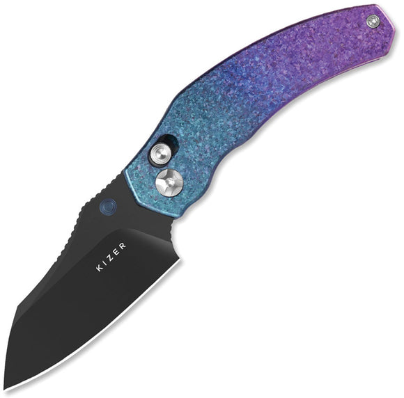 Kizer Cutlery Mini Bulldog Clutch Lock Blue & Purple Crystallized Titanium Folding S45VN Knife 3672SA1