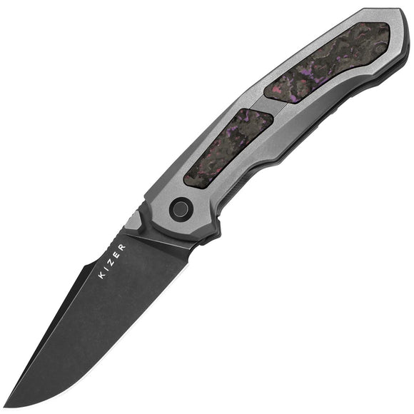 Kizer Cutlery Feweed Framelock Titanium & Purple Carbon Fiber Folding S35VN Knife 3694A1