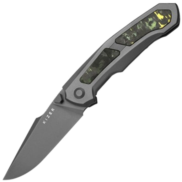 Kizer Cutlery Feweed Framelock Titanium & Toxic Storm Carbon Fiber Folding S90V Knife 3694A2