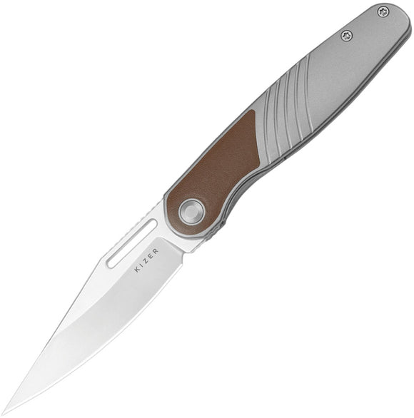 Kizer Cutlery Raze Framelock Gray Titanium & Leather Folding S45VN Knife 3720A2
