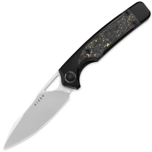 Kizer Cutlery Ara Linerlock Black Titanium & Gold Carbon Fiber Folding Nitro-V Knife 3729A1