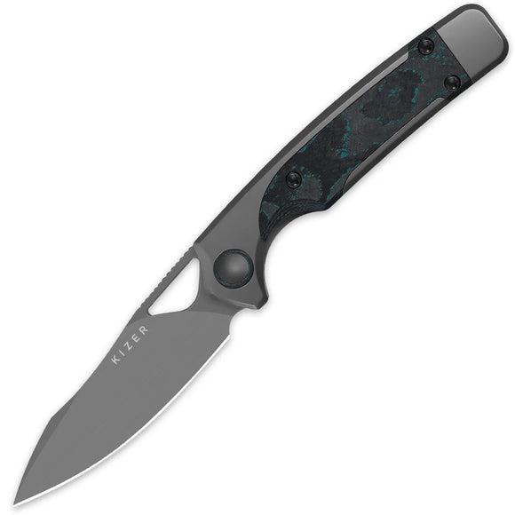 Kizer Cutlery Ara Linerlock Gray Titanium & Blue Carbon Fiber Folding Nitro-V Knife 3729A2