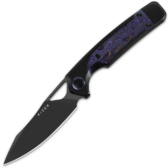 Kizer Cutlery Ara Linerlock Black Titanium & Timascus Folding CPM-CruWear Knife 3729A4