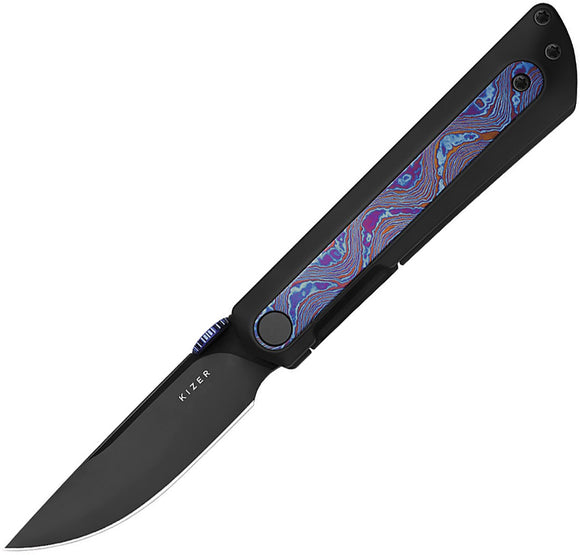 Kizer Cutlery Quoll Framelock Black Titanium & Timascus Folding S45VN Knife 3733A3