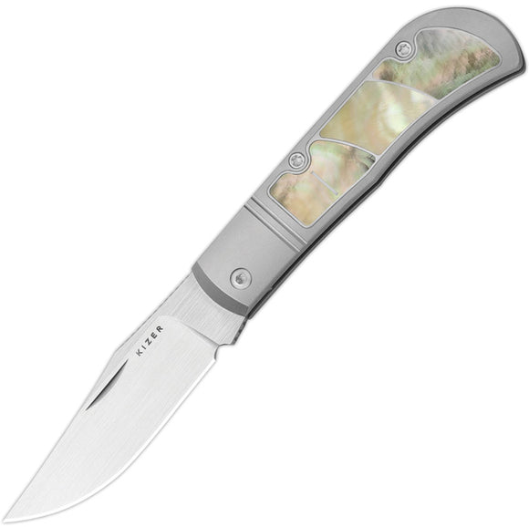 Kizer Cutlery Trestle Slip Joint Gray Titanium & Mother of Pearl Folding S45VN Knife 3761A3