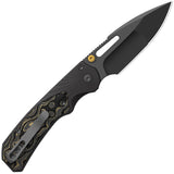 Kizer Cutlery Durandal Button Lock Dark Gray Aluminum & Gold Carbon Fiber Folding S35VN Knife 3765BD2
