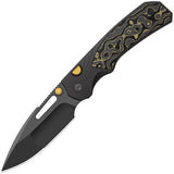 Kizer Cutlery Durandal Button Lock Dark Gray Aluminum & Gold Carbon Fiber Folding S35VN Knife 3765BD2