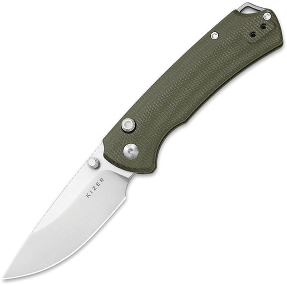 Kizer Cutlery T1 BD Button Lock Green Micarta Folding Nitro-V Pocket Knife V34902BA1