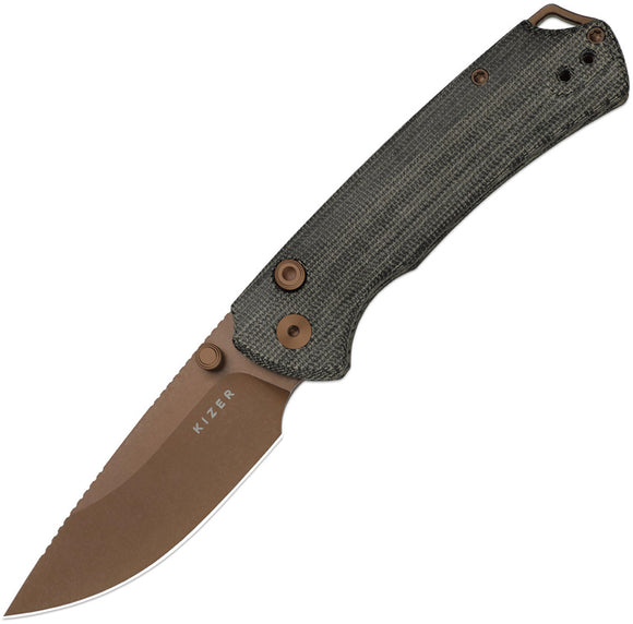 Kizer Cutlery T1 BD Button Lock Gray Micarta Folding Nitro-V Pocket Knife V34902BA2