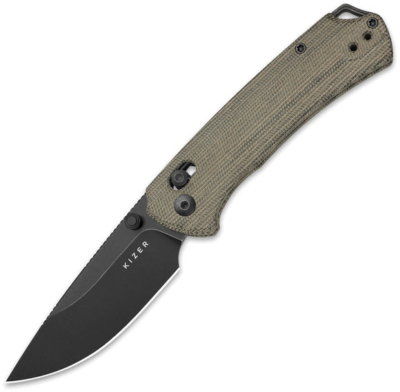 Kizer Cutlery T1 BD Clutch Lock Green Micarta Folding Nitro-V Pocket Knife V34902CA1