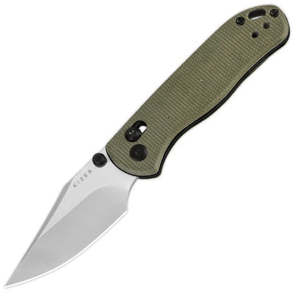 Kizer Cutlery Drop Bear 2 Clutch Lock Green Micarta Folding Nitro-V Pocket Knife V36192KC1