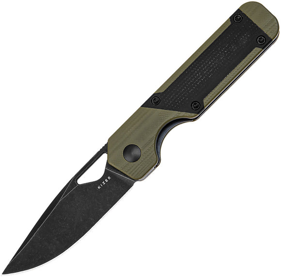 Kizer Cutlery Mini Militaw Linerlock Green G10 & Black Micarta Folding Nitro-V Knife V3634SA5