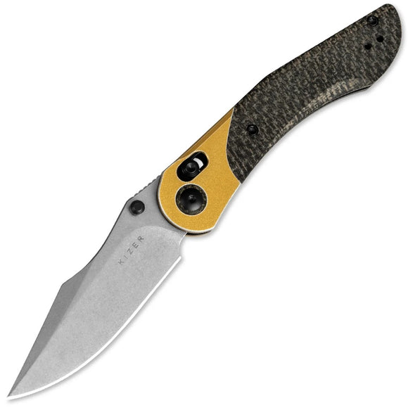 Kizer Cutlery Mini Mystic Clutch Lock Black Micarta & Aluminum Folding Nitro-V Knife V3636A2