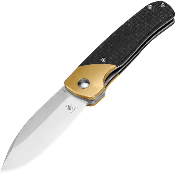 Kizer Cutlery Gavel Linerlock Black Micarta & Brass Folding 154CM Knife V3661C1