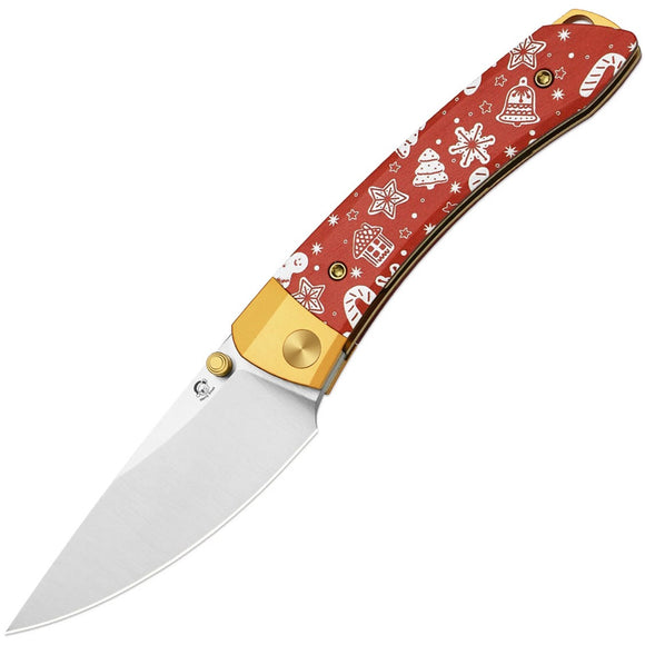 Kizer Cutlery Christmas LTE Mini Momo Linerlock Red & White Micarta Folding Nitro-V Knife V3663MC1
