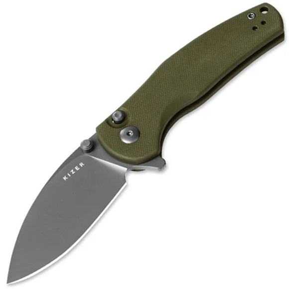 Kizer Cutlery Mini Grouper Button Lock OD Green G10 Folding D2 Steel Pocket Knife V3669A3