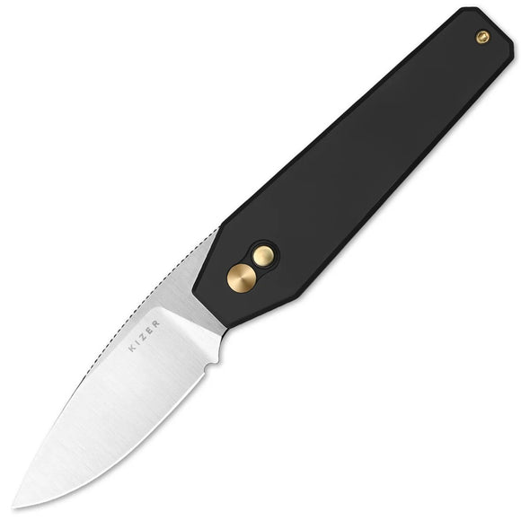 Kizer Cutlery Tomb Button Lock Black Aluminum Folding Nitro-V Pocket Knife V3692A2