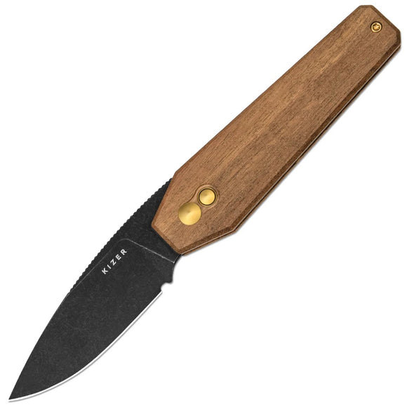 Kizer Cutlery Tomb Button Lock Mkuruti Wood Folding Nitro-V Pocket Knife V3692A4