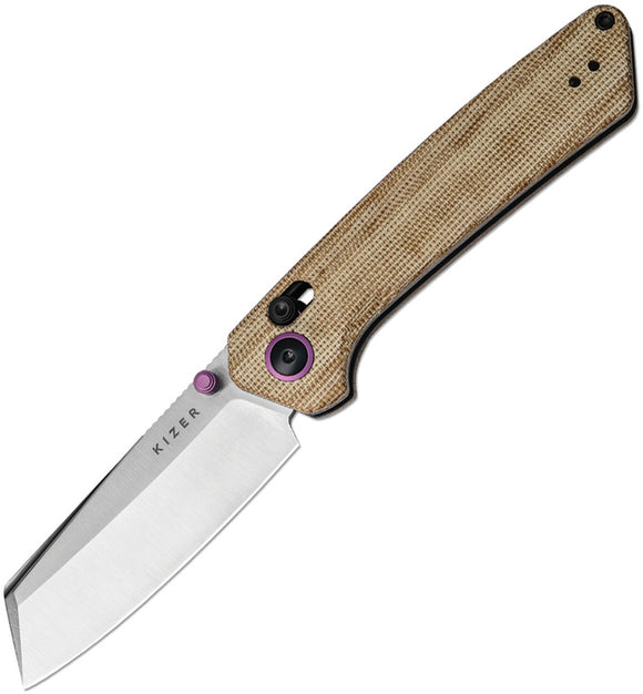 Kizer Cutlery Madrac Clutch Lock Brown Micarta Folding Nitro-V Pocket Knife V3693A2