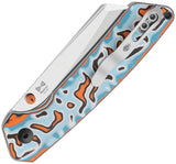 Kizer Cutlery Madrac Button Lock Blue & Orange Vortex Micarta Folding 14C28N Pocket Knife V3693BSA2