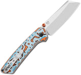 Kizer Cutlery Madrac Button Lock Blue & Orange Vortex Micarta Folding 14C28N Pocket Knife V3693BSA2