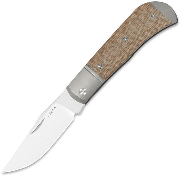 Kizer Cutlery Trestle Slip Joint Brown Micarta & Titanium Folding 14C28N Knife V3761A1