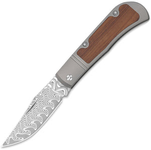 Kizer Cutlery Trestle Slip Joint Gray Titanium & Mkuruti Wood Folding Damascus Knife V3761A2