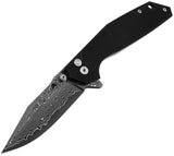 Klaken Knives Noir Button Lock Black G10 Folding Damascus Pocket Knife NJ284DM