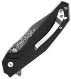 Klaken Knives Noir Button Lock Carbon Fiber Folding Damascus Pocket Knife NJ284TX