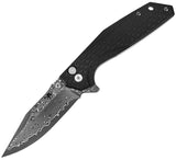 Klaken Knives Noir Button Lock Carbon Fiber Folding Damascus Pocket Knife NJ284TX