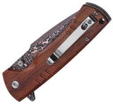 Klaken Knives Breakline Button Lock Brown Wood Folding Copper Damascus Pocket Knife NJ394CP