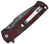 Klaken Knives Breakline Button Lock Black & Red Carbon Fiber Folding Damascus Pocket Knife NJ394RD