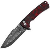 Klaken Knives Breakline Button Lock Black & Red Carbon Fiber Folding Damascus Pocket Knife NJ394RD
