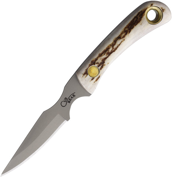 Knives Of Alaska Cub Bear Stag D2 Steel Clip Point Fixed Blade Knife w/ Belt Sheath 00007FG
