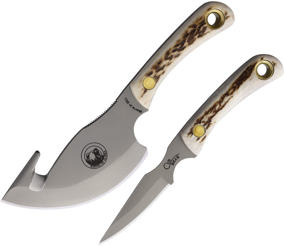 Knives Of Alaska Light Hunter & Cub Combo Stag Bone D2 Steel Fixed Blade Knife 2pc Set 00013FG
