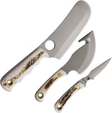 Knives Of Alaska Triple Combo Stag D2 Steel Fixed Blade Knife 3pc Set w/ Sheath 00031FG