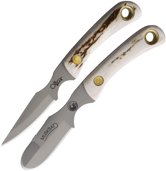 Knives Of Alaska Muskrat & Cub Combo Stag Bone D2 Steel Fixed Blade Knife 2pc Set 00095FG