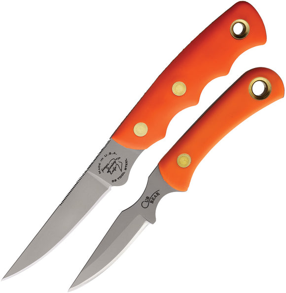 Knives Of Alaska Jaeger & Cub Combo Orange SureGrip D2 Steel Fixed Blade Knife 2pc Set 00254FG