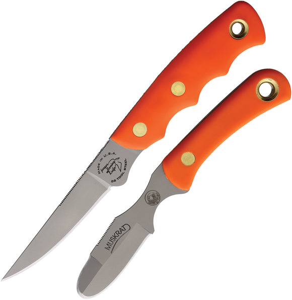 Knives Of Alaska Jaeger & Muskrat Combo Orange SureGrip D2 Steel Fixed Blade Knife 2pc Set 00258FG