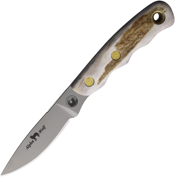 Knives Of Alaska Alpha Wolfe Grooved Stag D2 Steel Fixed Blade Knife w/ Sheath 00327FG