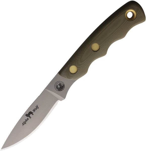 Knives Of Alaska Alpha Wolfe OD Green G10 D2 Steel Fixed Blade Knife w/ Sheath 00330FG