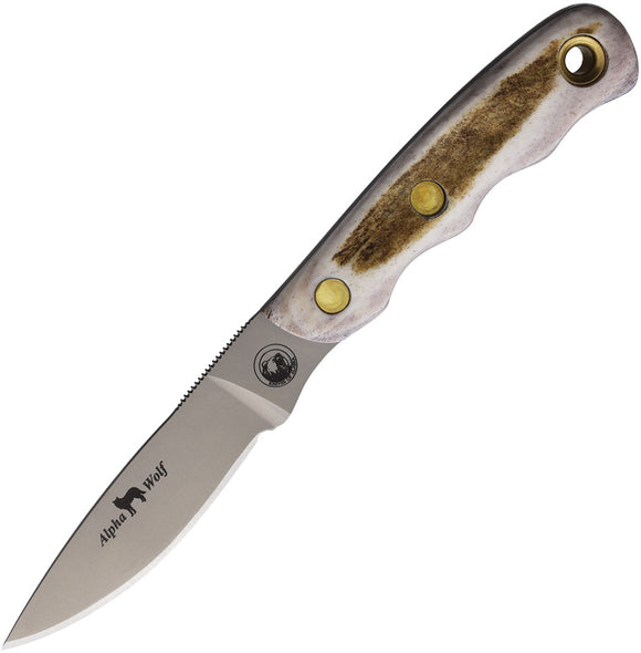 Knives Of Alaska Alpha Wolfe Grooved Stag S30V Steel Fixed Blade Knife w/ Sheath 00346FG