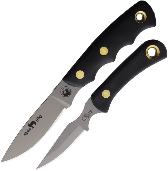 Knives Of Alaska Alpha Wolf & Cub Combo Black SureGrip D2 Steel Fixed Blade Knife 2pc Set 00358FG