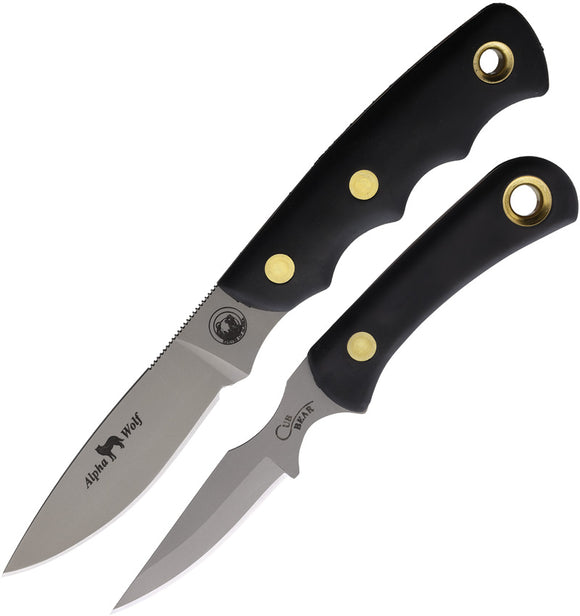 Knives Of Alaska Alpha Wolf & Cub Combo Black SureGrip S30V Fixed Blade Knife 2pc Set 00366FG