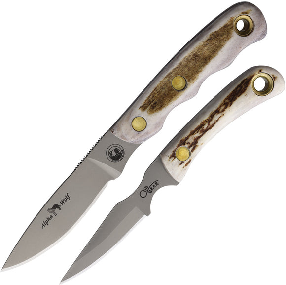 Knives Of Alaska Alpha Wolf & Cub Combo Stag S30V Fixed Blade Knife 2pc Set 00367FG