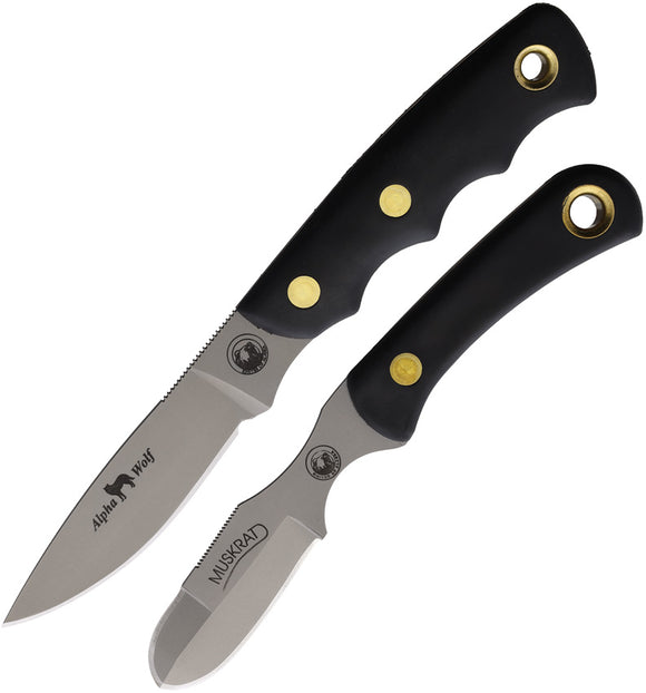 Knives Of Alaska Alpha Wolfe & Muskrat Combo Black SureGrip S30V Fixed Blade Knife 2pc Set 00370FG