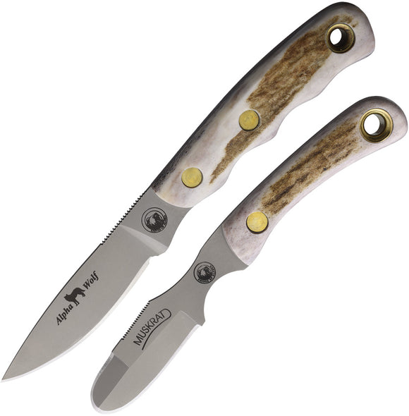 Knives Of Alaska Alpha Wolfe & Muskrat Combo Stag S30V Fixed Blade Knife 2pc Set 00371FG