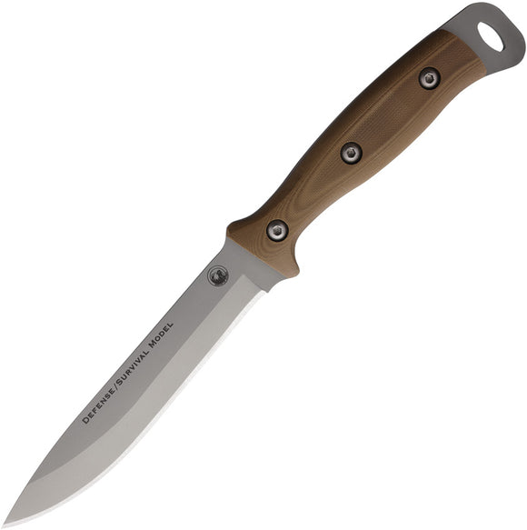 Knives Of Alaska Defense Survival Tan G10 D2 Steel Fixed Blade Knife w/ Sheath 00843FG